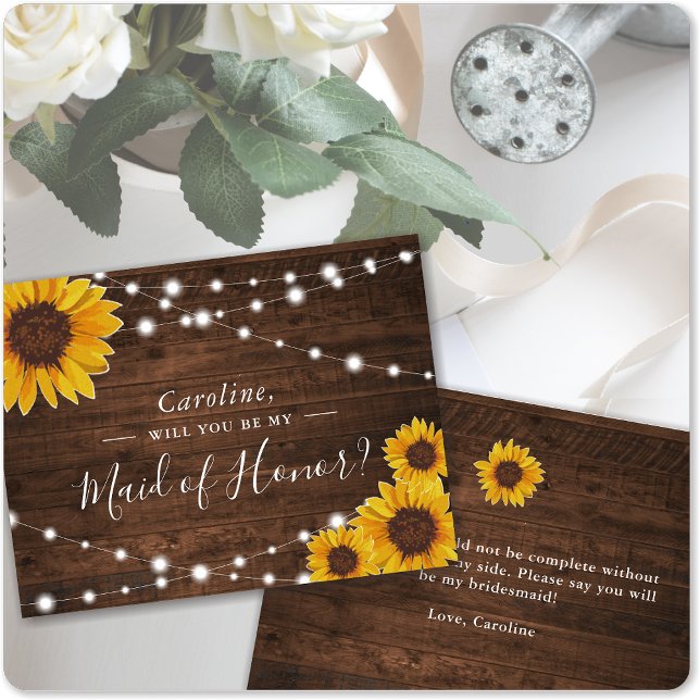 Rustic Sunflowers Will You Be My Maid of Honour Invitation Postcard (Creator Uploaded)