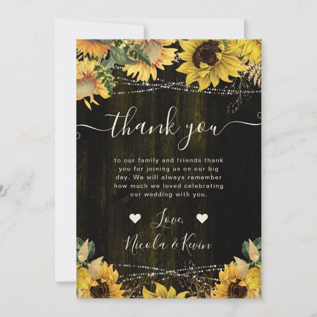 Rustic Sunflowers Wood and Lights Wedding Invitation (Front)