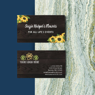 Rustic Sunflowers Wood Grain Business Card