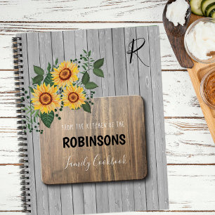 Rustic Sunflowers Wood Grandma monogram cookbook Notebook
