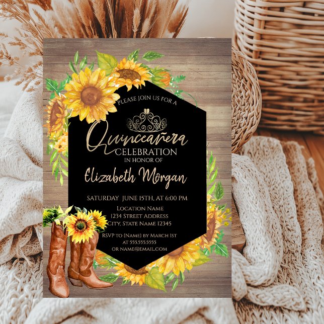 Rustic Sunflowers Wood Quinceañera Invitation (Creator Uploaded)