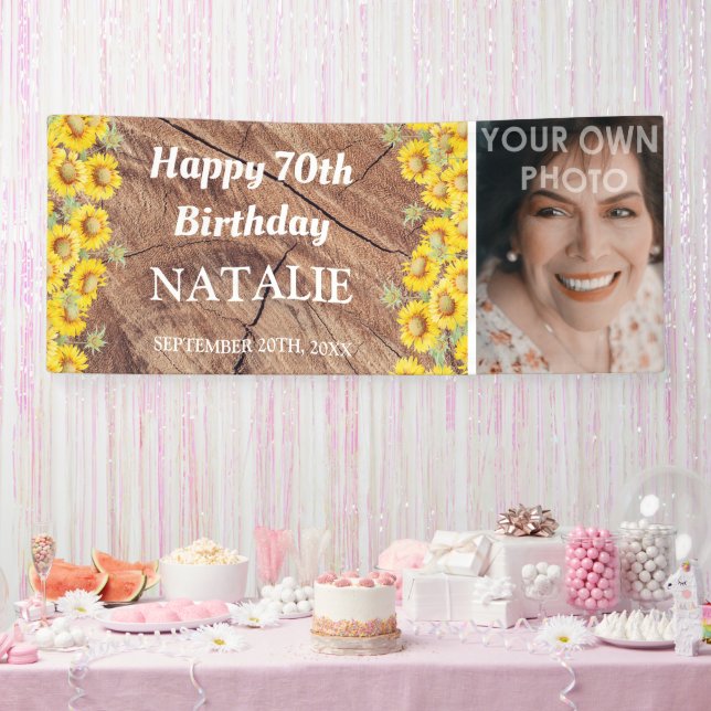 Rustic Sunflowers & Wood Texture Birthday Banner (Party)