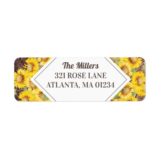 Rustic Sunflowers & Wood Texture Return Address (Front)