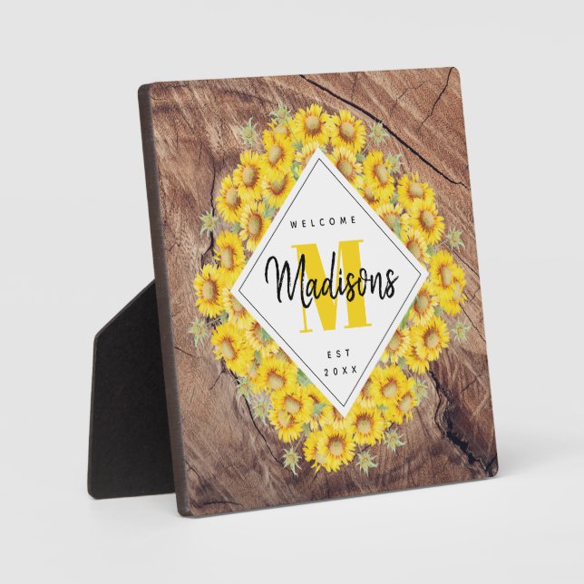 Rustic Sunflowers Wood Texture Welcome Plaque (Front)