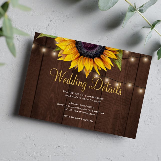 Rustic sunflowers wood wedding guest details enclosure card (Creator Uploaded)