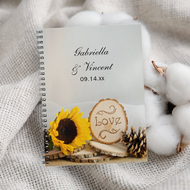 Rustic Sunflowers Woodland Wedding Spiral Notebook (Creator Uploaded)