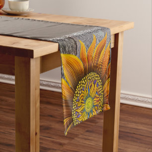 Rustic Sunny Sunflower on Barn Board Short Table Runner