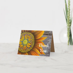 Rustic Sunny Sunflower on Barn Board Thank You Card
