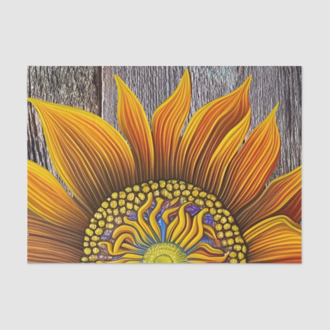 Rustic Sunny Sunflower on Barn Board Tissue Paper (Front)