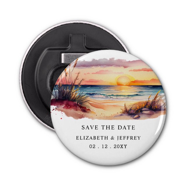 Rustic Sunset Beach Save The Date Magnet Bottle Opener (Front)