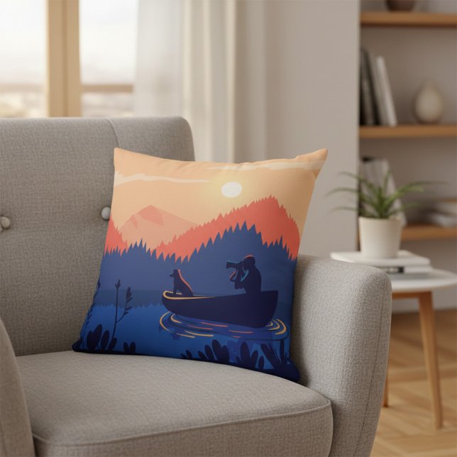 Rustic Sunset Fishing Scene Throw Pillow (Creator Uploaded)