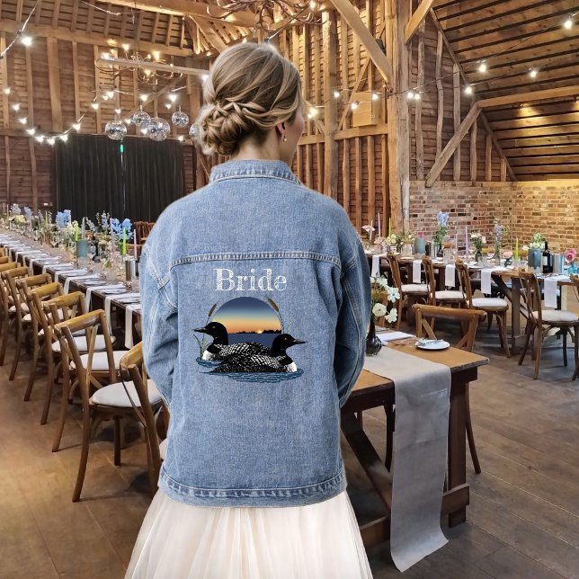 Rustic Sunset Vintage Loons Lake Wedding Denim Jacket (Creator Uploaded)