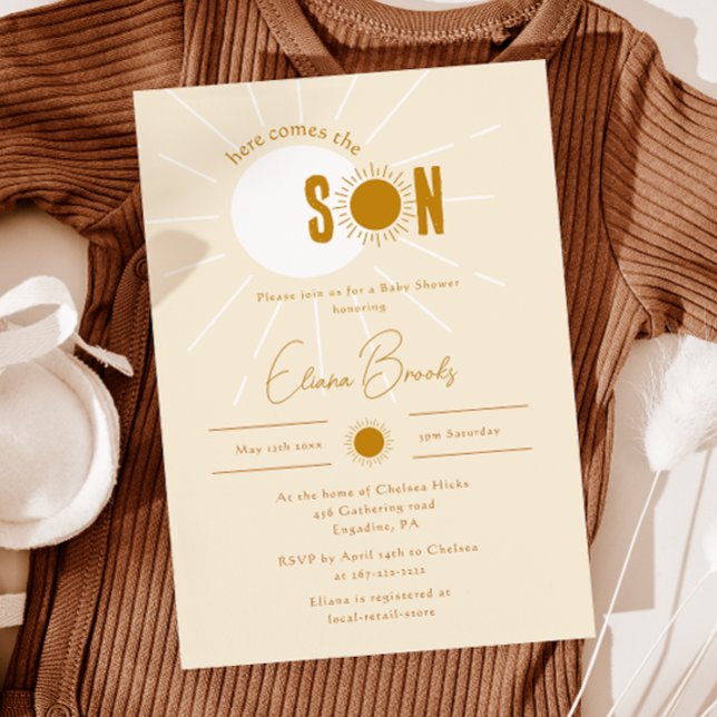 Rustic Sunshine Here Comes The Son Baby Shower Invitation (Creator Uploaded)