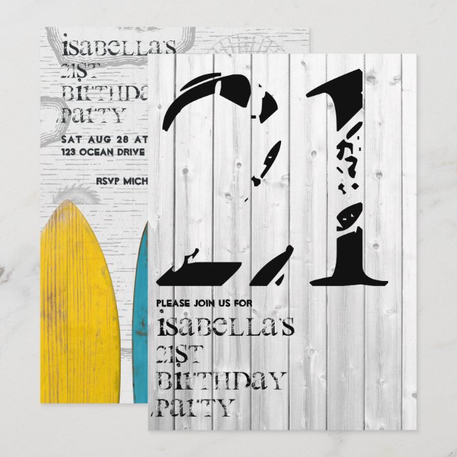 Rustic Surfer Typography Birthday Invitation (Front/Back)