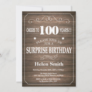 Rustic Surprise 100th Birthday Invitation