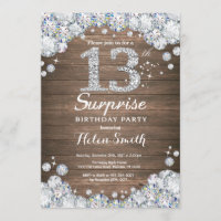Rustic Surprise 13th Birthday Silver Diamond