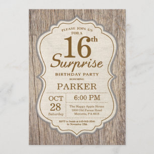 Rustic Surprise 16th Birthday Invitation Wood