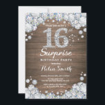 Rustic Surprise 16th Birthday Silver Diamond Invitation<br><div class="desc">Rustic Surprise 16th Birthday Invitation. Silver Rhinestone Diamond. Rustic Wood Background. Country Vintage Retro. Elegant Birthday Bash invite. Adult Birthday. Women Birthday. Men Birthday. For further customisation,  please click the "Customise it" button and use our design tool to modify this template.</div>