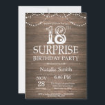Rustic Surprise 18th Birthday Invitation<br><div class="desc">Rustic Surprise 18th Birthday Invitation with Rustic Wood Background. String Lights. Country Vintage Retro. Adult Birthday. Male Men or Women Birthday. For further customisation,  please click the "Customise it" button and use our design tool to modify this template.</div>