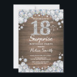 Rustic Surprise 18th Birthday Silver Diamond Invitation<br><div class="desc">Rustic Surprise 18th Birthday Invitation. Silver Rhinestone Diamond. Rustic Wood Background. Country Vintage Retro. Elegant Birthday Bash invite. Adult Birthday. Women Birthday. Men Birthday. For further customisation,  please click the "Customise it" button and use our design tool to modify this template.</div>
