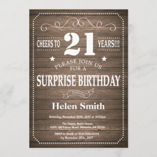Rustic Surprise 21st Birthday Invitation