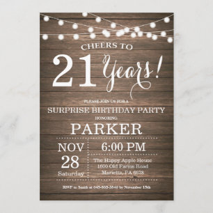 Rustic Surprise 21st Birthday Invitation Wood