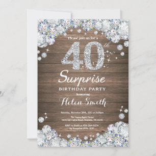 Rustic Surprise 40th Birthday Diamond Invitation