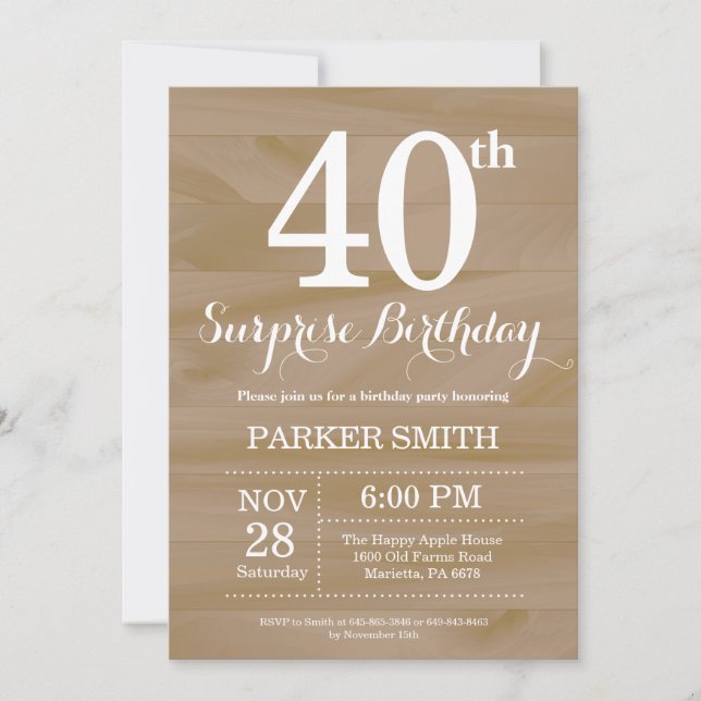 Rustic Surprise 40th Birthday Invitation (Front)