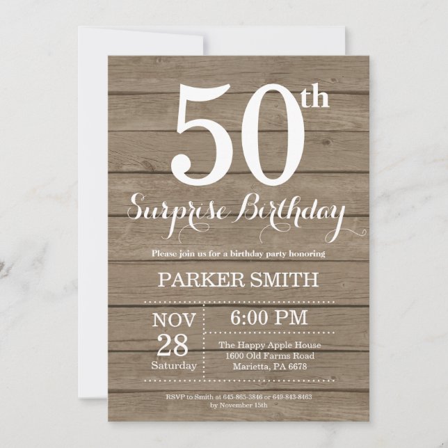 Rustic Surprise 50th Birthday Invitation (Front)