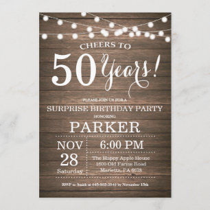 Rustic Surprise 50th Birthday Invitation Wood