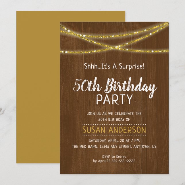 Rustic Surprise 50th Birthday Party Invitation (Front/Back)