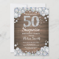 Rustic Surprise 50th Birthday Silver Diamond