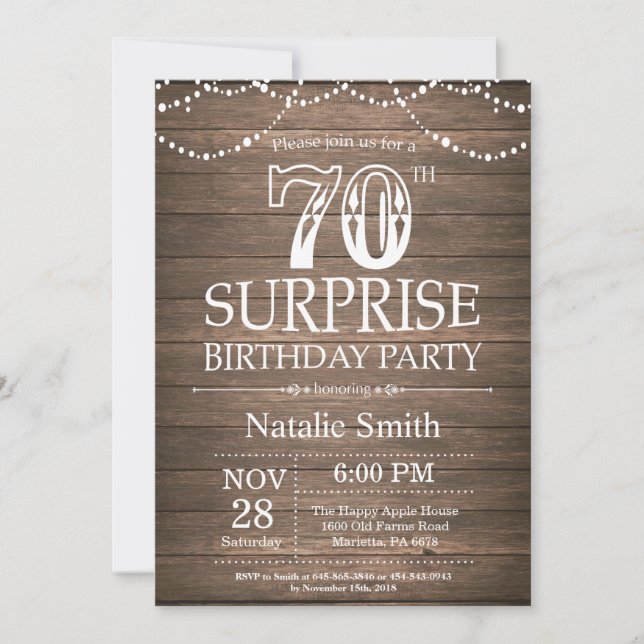 Rustic Surprise 70th Birthday Invitation (Front)