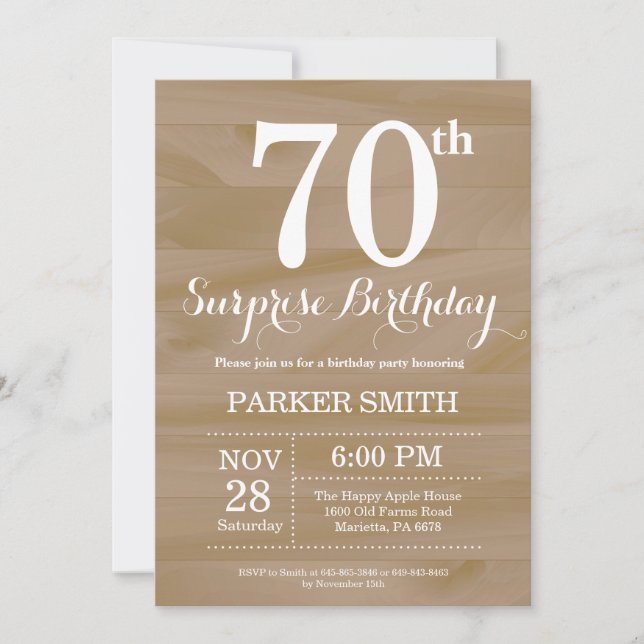 Rustic Surprise 70th Birthday Invitation (Front)