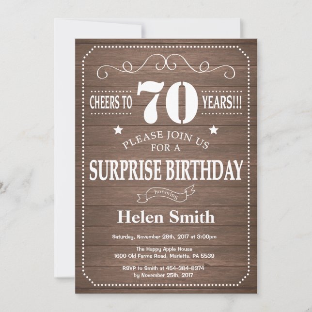 Rustic Surprise 70th Birthday Invitation (Front)