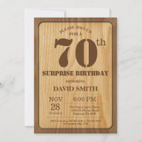 Rustic Surprise 70th Birthday Invitation Wood