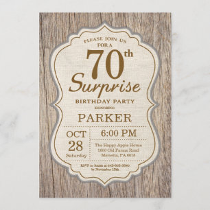Rustic Surprise 70th Birthday Invitation Wood