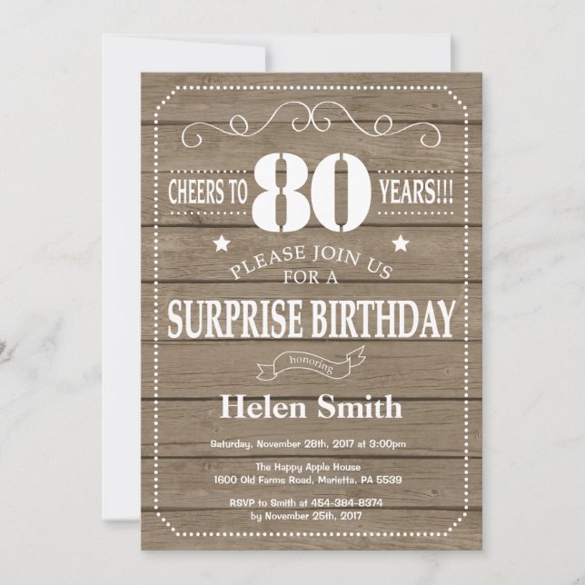 Rustic Surprise 80th Birthday Invitation (Front)