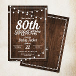 Rustic Surprise 80th Birthday Party Invitation<br><div class="desc">This rustic 80th surprise birthday invitation features string lights on a dark wood background. Click the customise button for more flexibility in modifying the text! Variations of this design, additional colours, as well as coordinating products are available in our shop, zazzle.com/doodlelulu*. Contact us if you need this design applied to...</div>