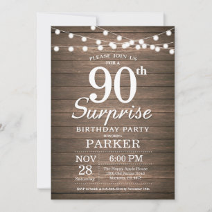 Rustic Surprise 90th Birthday Invitation Wood