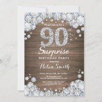Rustic Surprise 90th Birthday Silver Diamond
