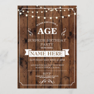 Rustic Surprise Birthday Party Any Age wood Invite