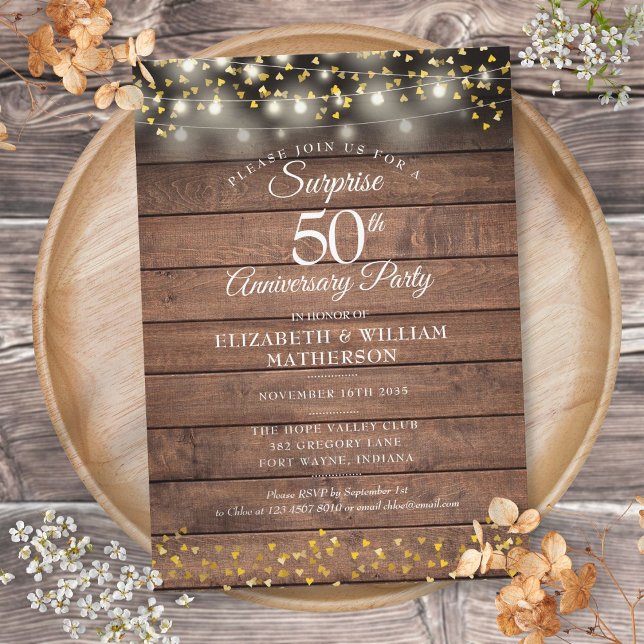 Rustic Surprise Party 50th Wedding Anniversary  Invitation (Rustic Surprise Party 50th Wedding Anniversary Invitation)