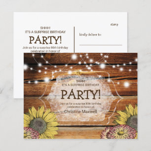Rustic Surprise Sunflower 80th Birthday Postcard