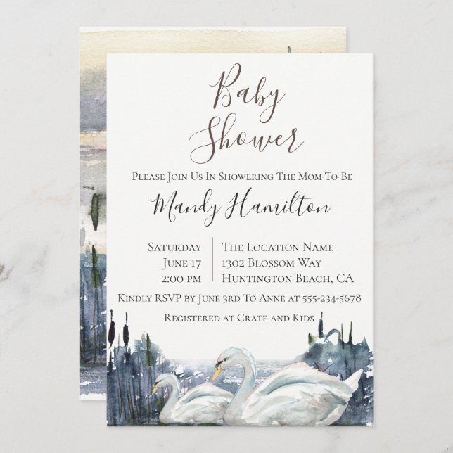 Rustic Swan Lake Baby Shower Invitation (Front/Back)