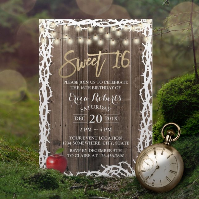 Rustic Sweet 16 Fairytale Apple & Thorn Birthday Invitation (Creator Uploaded)