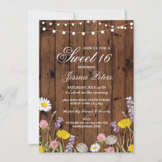 Rustic Sweet 16 Party Floral Wild Flowers Invite (Front)