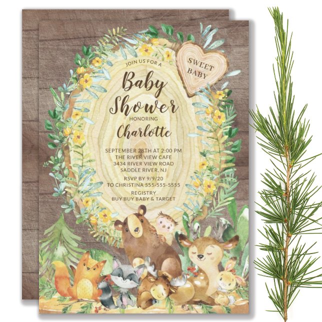 Rustic Sweet Baby Woodland Animals Baby Shower Invitation (Creator Uploaded)