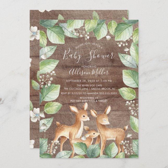 Rustic Sweet Deer Couple Baby Shower Invitation (Front/Back)
