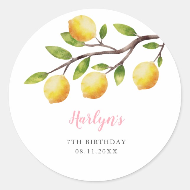 Rustic Sweet Lemon Girl Birthday Party  Classic Round Sticker (Front)